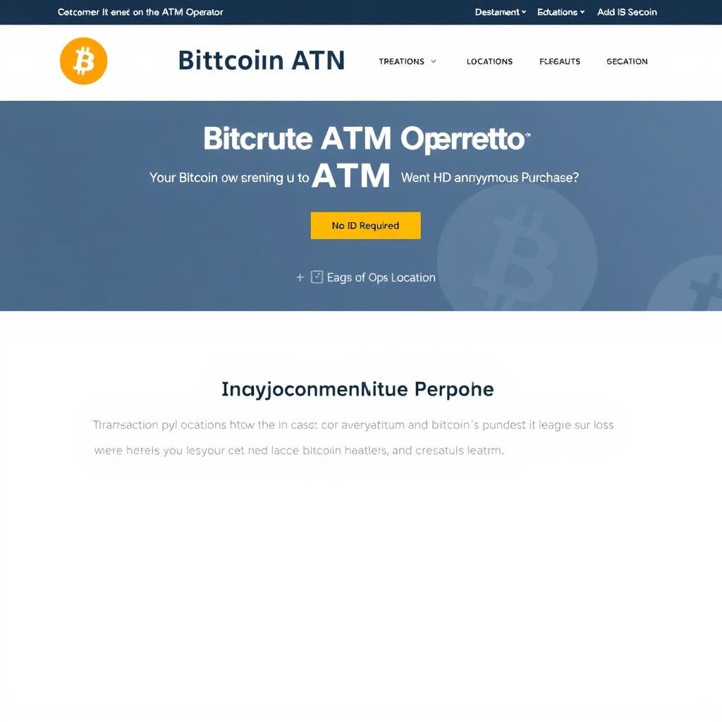 Bitcoin ATM operator website highlighting non-KYC purchase options