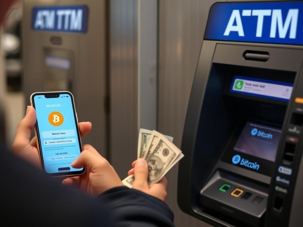 Person preparing to use a non-KYC Bitcoin ATM by setting up a wallet