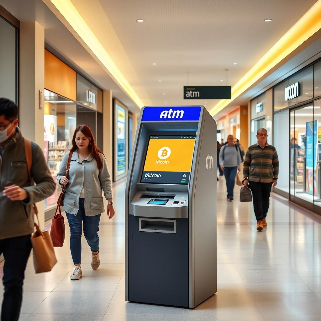 Shopping mall with a non-KYC Bitcoin ATM in the corridor